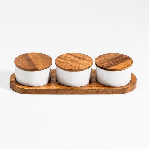 Set per Condimenti in ceramica con coperchio in Legno