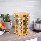 Bamboo Revolving Spice Rack - 16-Jar Countertop Organizer for Kitchen Storage-3