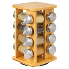 Bamboo Revolving Spice Rack - 16-Jar Countertop Organizer for Kitchen Storage-0