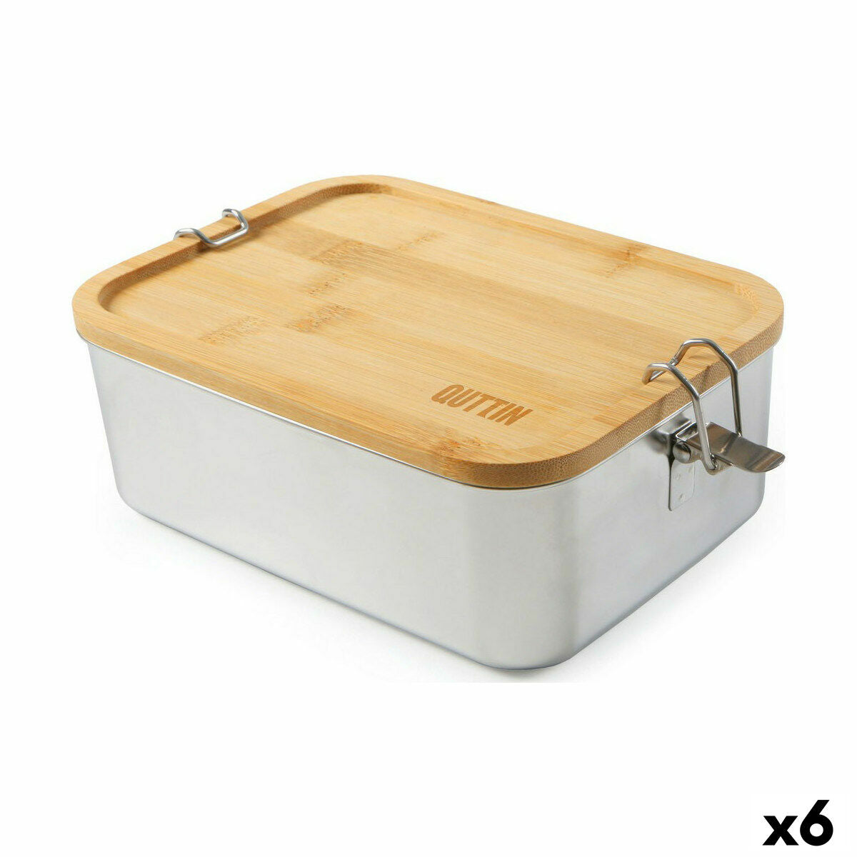 6 Lunch Box in Acciaio Inox con Coperchio in Bamboo