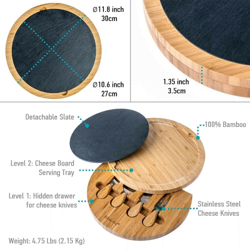 Tagliere rotondo in Bamboo con Set di coltelli