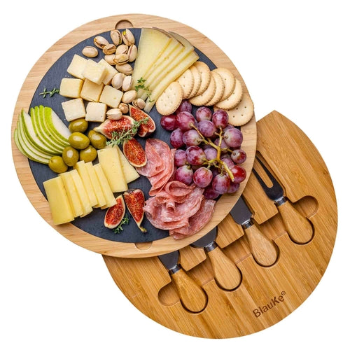 Tagliere rotondo in Bamboo con Set di coltelli