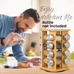 Bamboo Revolving Spice Rack - 16-Jar Countertop Organizer for Kitchen Storage-1