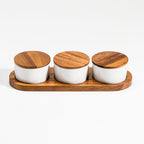 Set per Condimenti in ceramica con coperchio in Legno