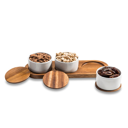 Set per Condimenti in ceramica con coperchio in Legno