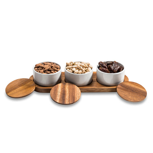 Set per Condimenti in ceramica con coperchio in Legno