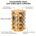 Bamboo Revolving Spice Rack - 16-Jar Countertop Organizer for Kitchen Storage-2